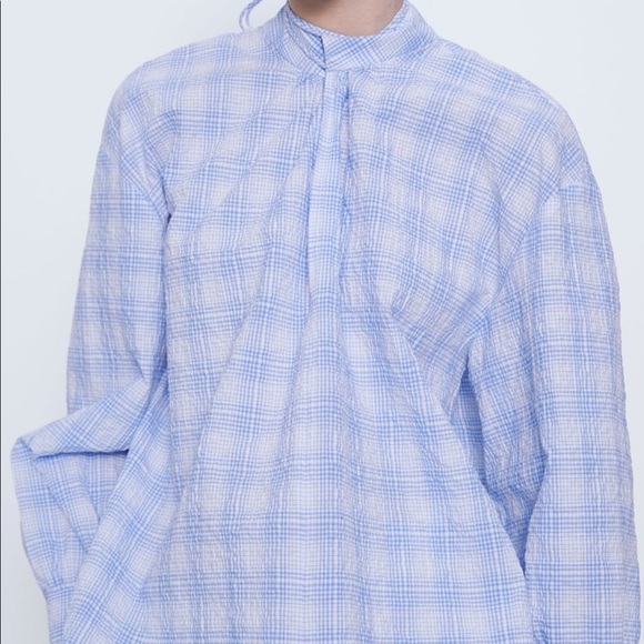 ZARA NEW SS20 BLUE WHITE CHECK BLOUSE REF:2491/913 - Picture 2 of 7